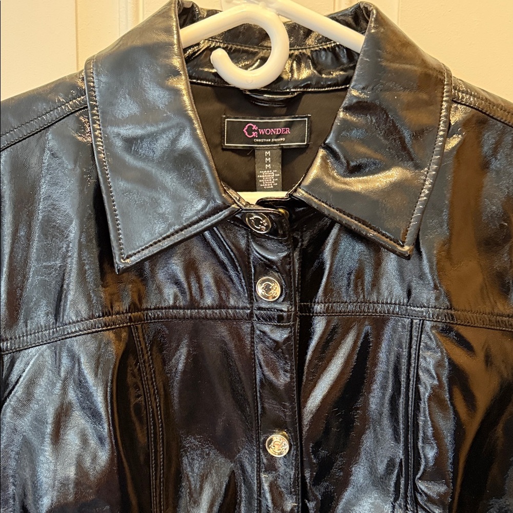 C. Wonder Black Shiny Faux Leather Button-Front Jacket